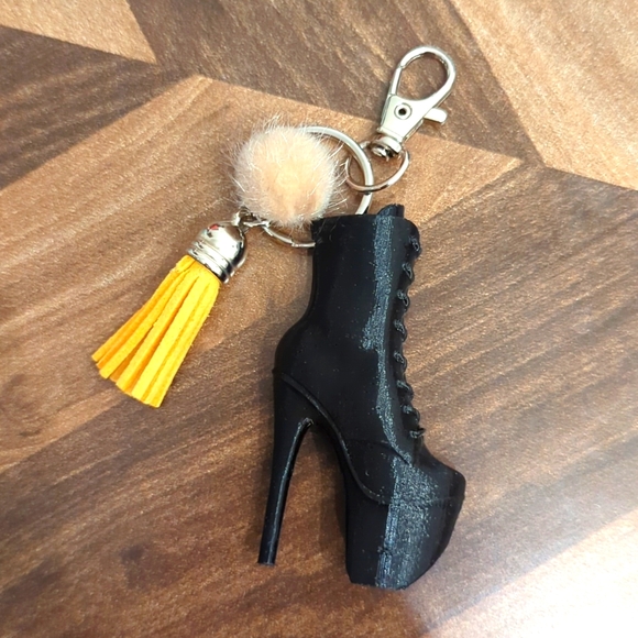 Handmade 3D printed High Heel Shoe Black Mini Stripper Pole Bootie Keych… - Picture 2 of 4